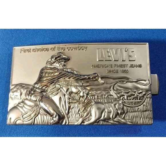 RARE FIRST CHOICE OF THE COWBOY -LEVI'S AMERICA'S FINEST JEANS METAL BEL…